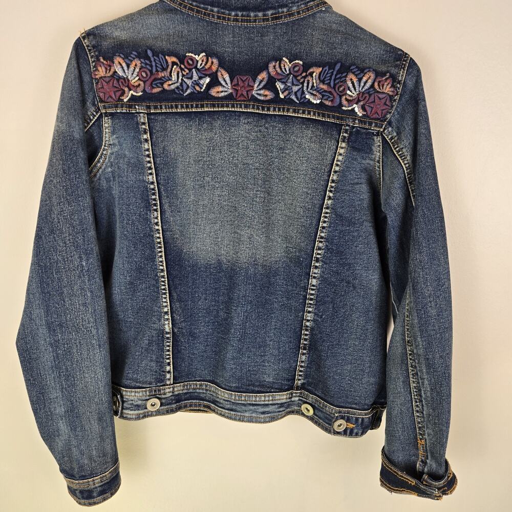 BACCINI Women’s Denim Jean Jacket Pockets Buttons Embroidered PS Boho Hippie Flo - Picture 6 of 10